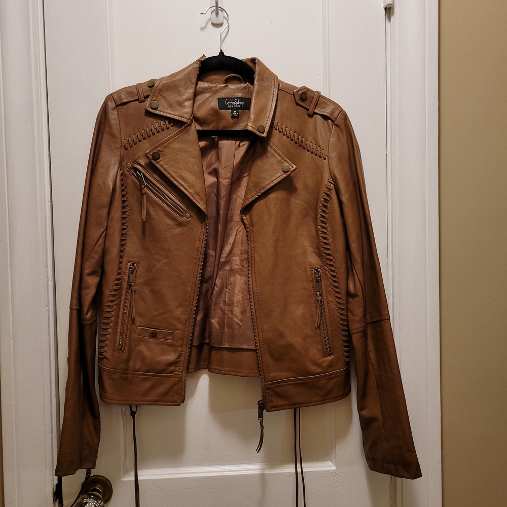 CoffeeShop Brown Faux Leather Jacket